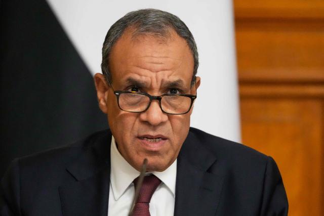 Egyptian Foreign Minister Badr Abdelatty attends a joint press conference with his Russian counterpart following their talks at Zinaida Morozova's Mansion in Moscow on April 3, 2026. (Photo by Pavel Bednyakov / POOL / AFP)