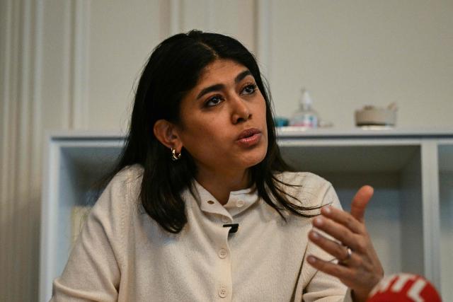 French-Palestinian member of the European Parliament Rima Hassan speaks during a press conference along with her lawyer following a hearing at the regional headquarters of the judiciary police in Paris, France, on April 3, 2026. La France Insoumise (LFI) MEP Rima Hassan was again questioned by judicial police on April 3, 2026, as part of an investigation separate from the suspicion of "glorification of terrorism" for which she was placed in police custody the day before. During a search of her belongings on April 2, 2026, "the presence of substances resembling CBD on the one hand and 3MMC (a synthetic drug) on the other, about which she was questioned" was discovered, the prosecutor's office said at the end of her police custody, adding that "these elements were separate and will be subject to a distinct procedure". (Photo by Blanca CRUZ / AFP)