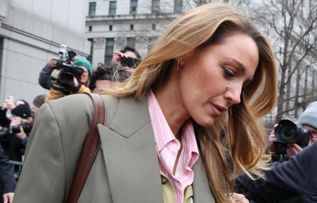 (FILES) US actress Blake Lively leaves federal court following a court-ordered settlement conference in her civil lawsuit against actor and director Justin Baldoni related to the film "It Ends With Us," in New York on February 11, 2026. A US judge has dismissed sexual harassment claims brought by actor Blake Lively against co-star Justin Baldoni that were at the heart of explosive public row between the two, a court filing showed on April 3, 2026. Manhattan federal judge Lewis Liman also dismissed Thursday defamation and conspiracy claims brought by Lively -- but her claims of retaliation and breach of contract against Baldoni still stand as their May 18 civil trial approaches. (Photo by TIMOTHY A.CLARY / AFP)
