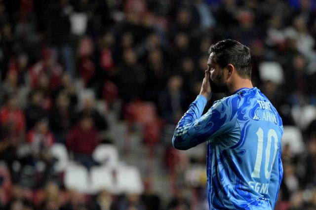 Tigres' French forward #10 Andre-Pierre Gignac reacts after failing to score during the Liga MX Clausura football match between Tijuana and Tigres at Caliente stadium in Tijuana, Mexico on April 3, 2026. (Photo by Guillermo Arias / AFP)