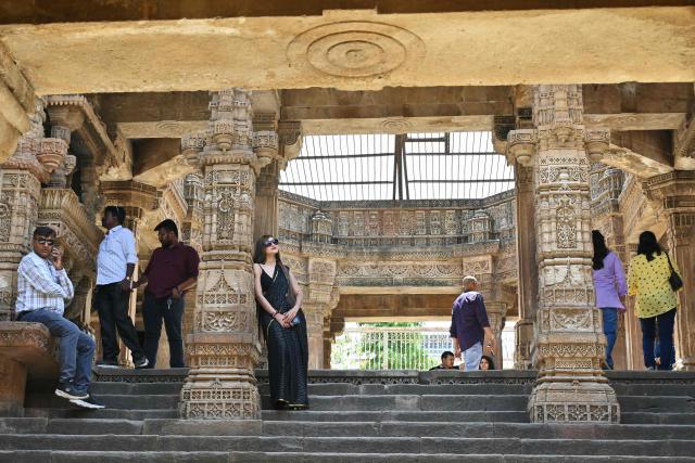 People visit the Rudabai Adalaj stepwell at Adalaj in Gandhinagar district, some 40 kms from Ahmedabad on April 4, 2026. (Photo by Shammi MEHRA / AFP)