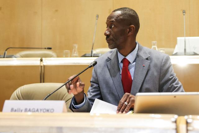 Saint-Denis Mayor Bally Bagayoko reacts during a municipal council meeting at the city hall in Saint-Denis, in the outskirts of Paris, on April 4, 2026. (Photo by Thomas SAMSON / AFP)