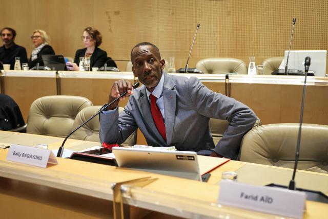 Saint-Denis Mayor Bally Bagayoko reacts during a municipal council meeting at the city hall in Saint-Denis, in the outskirts of Paris, on April 4, 2026. (Photo by Thomas SAMSON / AFP)