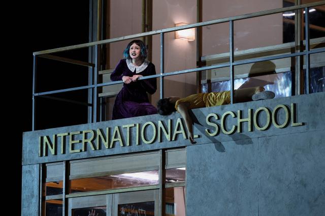 Finnish soprano Vilma Jää performs on stage during a rehearsal of "Innocence", the final opera by the late Finnish composer Kaija Saariaho, at the Metropolitan Opera in New York on April 1, 2026. School shootings are a tragically common occurrence in the United States, but rarely do they grace the stage of one of the world's premier opera houses. But on Monday, Kaija Saariaho's "Innocence" -- which explores how a devastating attack at an international school in Finland reverberates through the lives of its survivors -- will debut at the Metropolitan Opera in New York. (Photo by ANGELA WEISS / AFP)