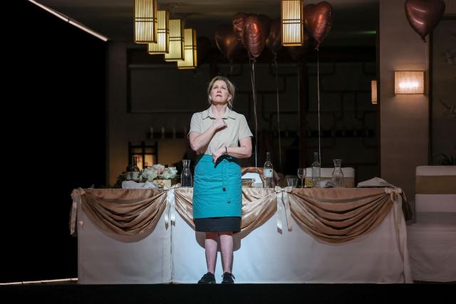 US mezzo-soprano Joyce Didonato performs on stage during a rehearsal of "Innocence", the final opera by the late Finnish composer Kaija Saariaho, at the Metropolitan Opera in New York on April 1, 2026. School shootings are a tragically common occurrence in the United States, but rarely do they grace the stage of one of the world's premier opera houses. But on Monday, Kaija Saariaho's "Innocence" -- which explores how a devastating attack at an international school in Finland reverberates through the lives of its survivors -- will debut at the Metropolitan Opera in New York. (Photo by ANGELA WEISS / AFP)