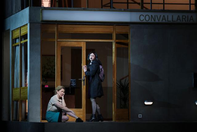 US mezzo-soprano Joyce Didonato (L) and Finnish soprano Vilma Jää (R) perform on stage during a rehearsal of "Innocence", the final opera by the late Finnish composer Kaija Saariaho, at the Metropolitan Opera in New York on April 1, 2026. School shootings are a tragically common occurrence in the United States, but rarely do they grace the stage of one of the world's premier opera houses. But on Monday, Kaija Saariaho's "Innocence" -- which explores how a devastating attack at an international school in Finland reverberates through the lives of its survivors -- will debut at the Metropolitan Opera in New York. (Photo by ANGELA WEISS / AFP)