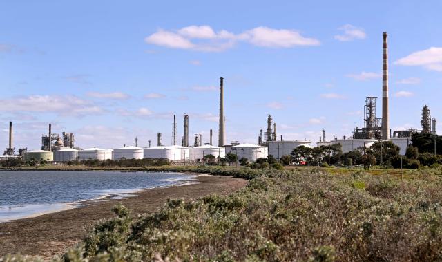 A photo taken on April 4, 2026 shows the Geelong Oil Refinery, one of two oil refineries remaining in Australia. The refinery can process up to 120,000 barrels of oil per day, manufacturing petrol, diesel, LPG, jet fuel and avgas. (Photo by William WEST / AFP)