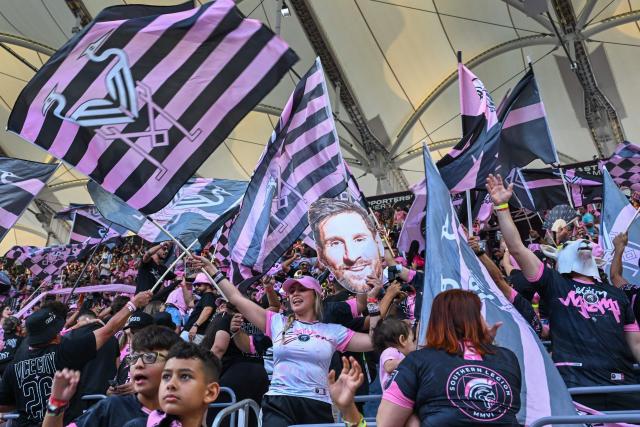 Inter Miami's fans cheer during a Major League Soccer (MLS) regular season football match between Inter Miami CF and Austin FC at the newly inaugurated NU Stadium in Miami, Florida, on April 4, 2026. (Photo by Giorgio VIERA / AFP)