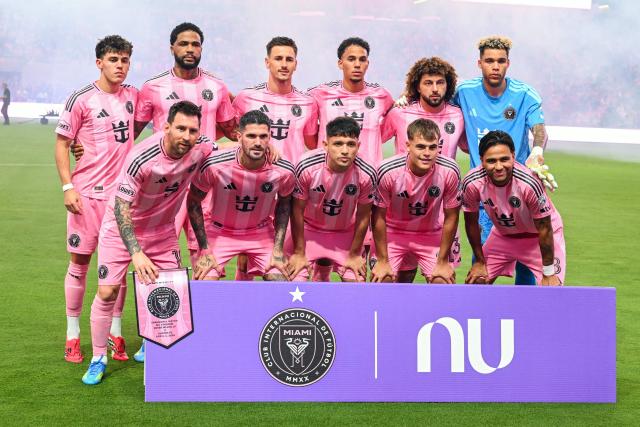 Inter Miami's players pose for a team photo before the start of a Major League Soccer (MLS) regular season football match between Inter Miami CF and Austin FC at the newly inaugurated NU Stadium in Miami, Florida, on April 4, 2026. (Photo by Giorgio VIERA / AFP)