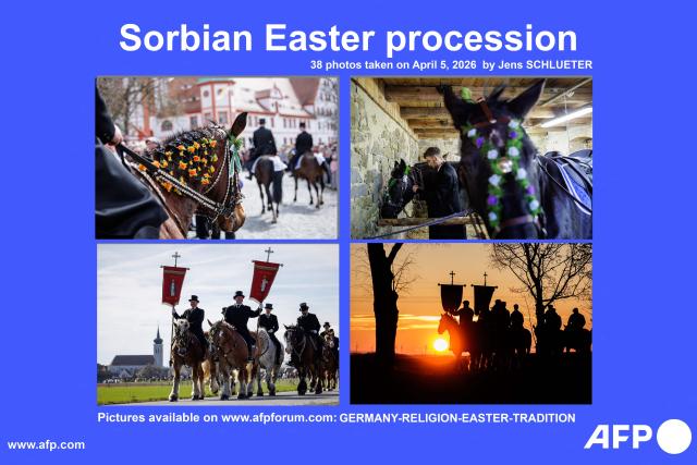 AFP presents a photo essay and reportage of 38 images by photographer Jens Schluter taken on April 5, 2026, showing an Sorbian Easter procession in Eastern Germany. More images can be found on www.afpforum.com. Search for all these reportage images using: GERMANY-RELIGION-EASTER-TRADITION-SORBS
Search "REPORTAGE" to source all feature, magazine and photo essays (Photo by JENS SCHLUETER / AFP)