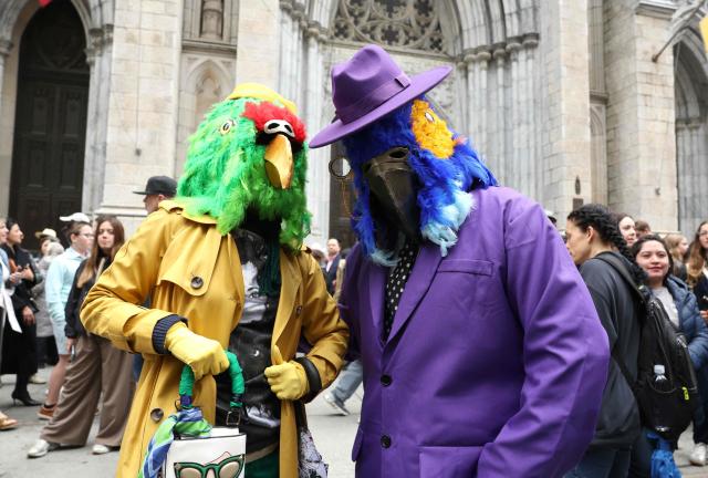 People participate in the annual Easter Parade and Bonnet Festival on Fifth Avenue in New York City on April 5, 2026. (Photo by TIMOTHY A. CLARY / AFP)