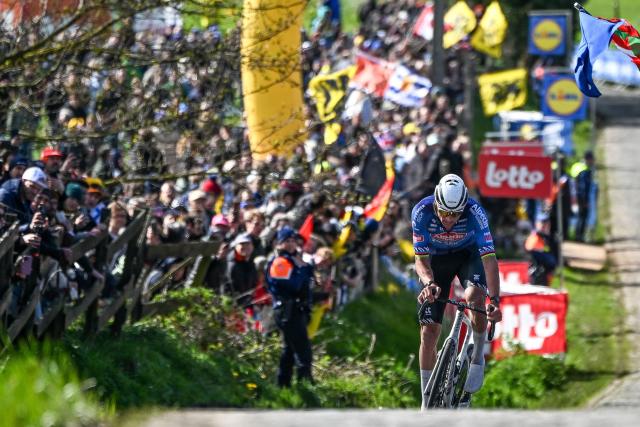 Dutch Mathieu van der Poel of Alpecin-Premier Tech competes in the men's race of the 'Ronde van Vlaanderen/ Tour des Flandres/ Tour of Flanders' UCI WorldTour one day cycling race, 278 km from Antwerp to Oudenaarde, on April 5, 2026. (Photo by ELIAS ROM / Belga / AFP) / Belgium OUT
