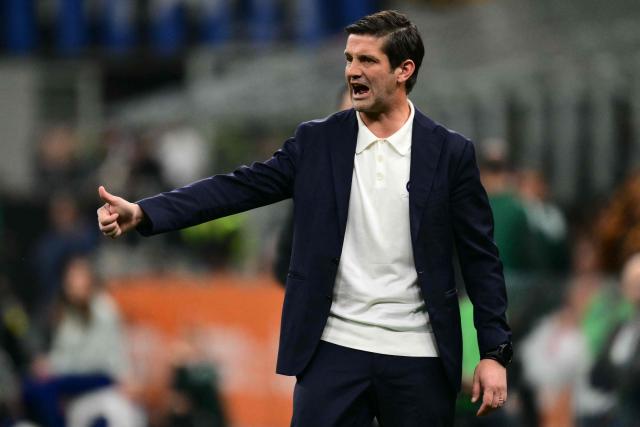 Inter Milan's Romanian head coach Cristian Chivu reacts during the Italian Serie A football match between Inter Milan and AS Roma at San Siro stadium in Milan, on April 5, 2026. (Photo by Stefano RELLANDINI / AFP)
