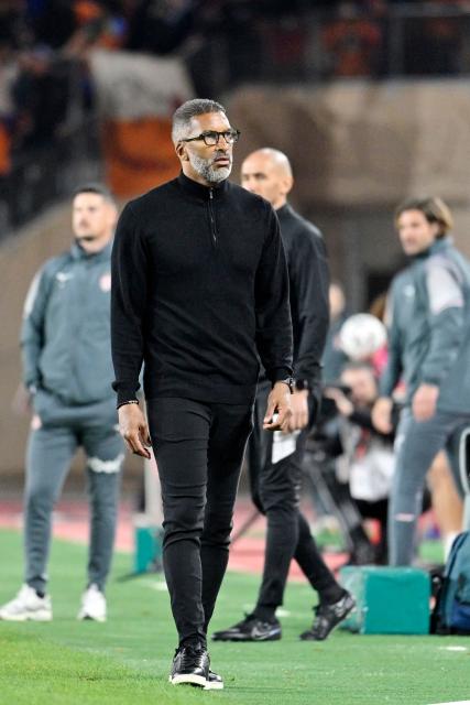 Marseille's French-Senegalese head coach Habib Beye looks on during the French L1 football match between Monaco (ASM) and Olympique de Marseille (OM) at the Louis II Stadium in Monaco on April 5, 2026. (Photo by Frederic DIDES / AFP)
