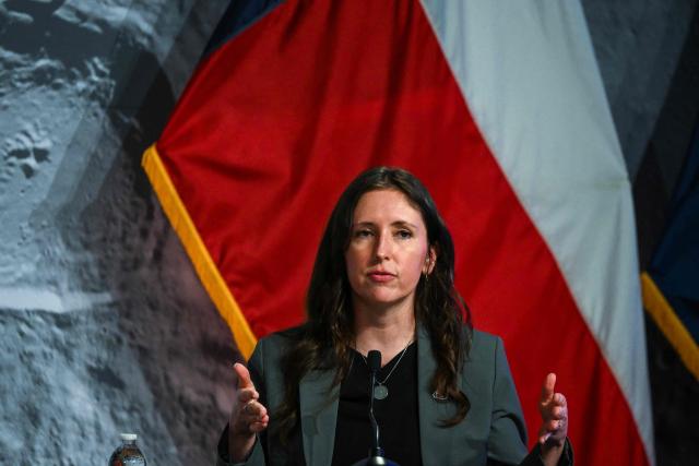 Kelsey Young, Artemis II lunar science lead, speaks during a status briefing of the Artemis II crewed lunar mission at Johnson Space Center in Houston, Texas, on April 5, 2026. The four astronauts on NASA's Artemis 2 mission prepared April 5 to enter the Moon's "sphere of influence," having already taking in sights of the lunar surface never before seen by human eyes. As they awoke for day five of the 10-day mission, their Orion spaceship was nearly 215,000 miles (346,000 kilometers) from Earth and 65,000 miles from the Moon, according to NASA's online dashboard. (Photo by RONALDO SCHEMIDT / AFP)