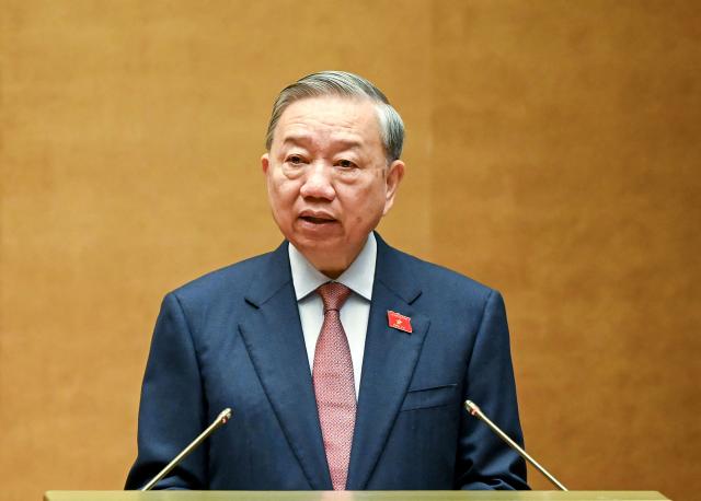 Vietnam's Communist Party general secretary To Lam speaks during the opening session of the National Assembly in Hanoi on April 6, 2026. (Photo by AFP)