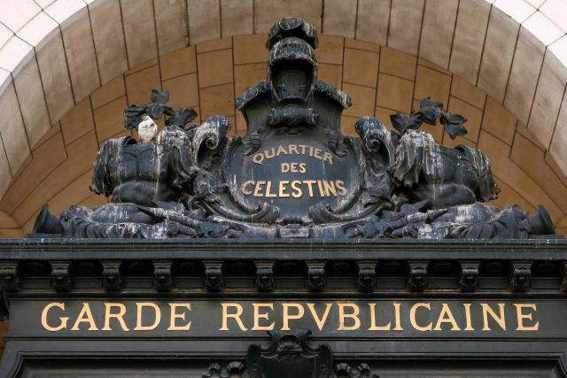 A photo shows the entrance of the Quartier des Celestins, the headquarters of the French Republican Guard in Paris, on April 6, 2026. An investigation is underway in Paris following a complaint filed by a gendarme who denounces ‘racist harassment’ within the prestigious Republican Guard. The 29-year-old serviceman filed his complaint on December 17, 2025, and was then interviewed on January 21, 2026, according to a source close to the case. (Photo by Kenzo TRIBOUILLARD / AFP)