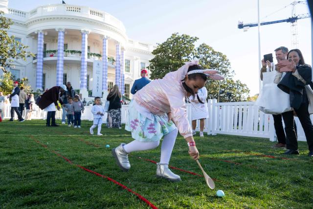 Children participate in the annual Easter Egg Roll on the South Lawn of the White House on April 6, 2026, in Washington, DC. (Photo by SAUL LOEB / AFP)