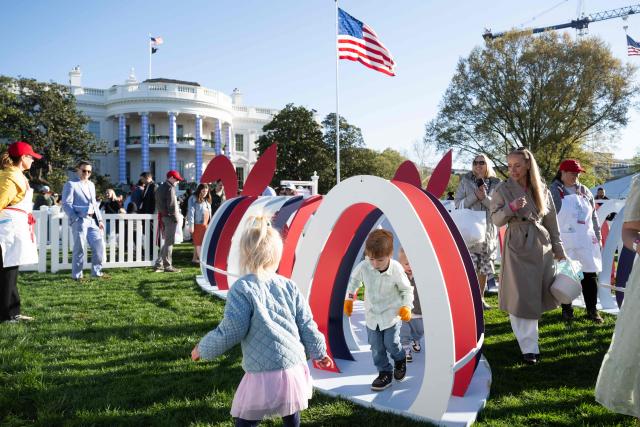 Guests gather on the South Lawn of the White House for the annual Easter Egg Roll on April 6, 2026, in Washington, DC. (Photo by SAUL LOEB / AFP)
