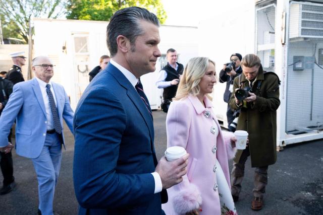 US Secretary of Defense Pete Hegseth and his wife Jennifer Rauchet Hegseth arrive for the annual Easter Egg Roll at the White House on April 6, 2026, in Washington, DC. (Photo by SAUL LOEB / AFP)