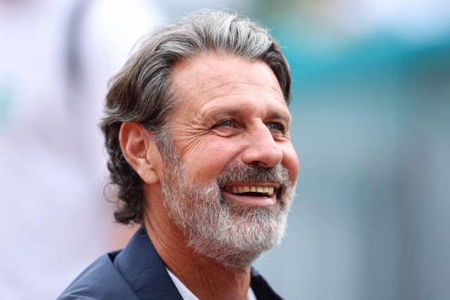 French tennis coach Patrick Mouratoglou reacts ahead of the Monte Carlo ATP Masters Series Tournament round of 64 tennis match between Greece's Stefanos Tsitsipas and Argentinia's Francisco Cerundolo on Court Rainier III at the Monte-Carlo Country Club in Roquebrune-Cap-Martin, south-eastern France on April 6, 2026. (Photo by Valery HACHE / AFP)