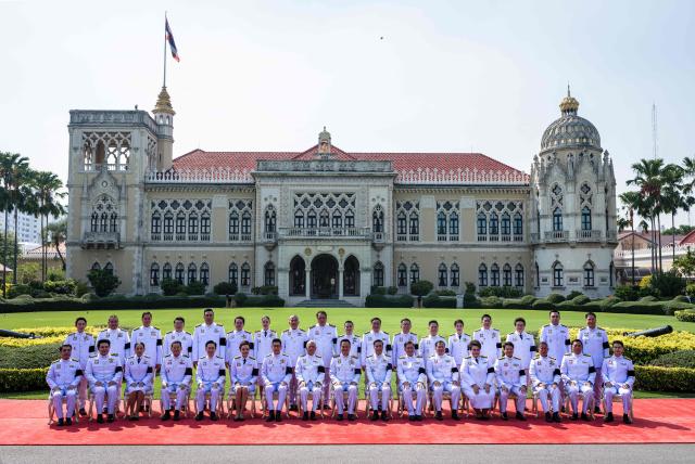 Thailand's Prime Minister Anutin Charnvirakul (C, front) and members of the new cabinet pose during a group photo session before being sworn in to office at Government House in Bangkok on April 6, 2026. (Photo by Chanakarn LAOSARAKHAM / AFP)