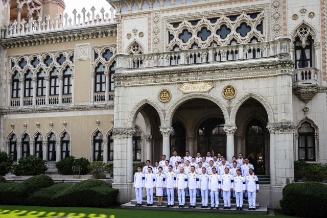 Thailand's Prime Minister Anutin Charnvirakul (C, front) and members of the new cabinet pose during a group photo session before being sworn in to office at Government House in Bangkok on April 6, 2026. (Photo by Chanakarn LAOSARAKHAM / AFP)