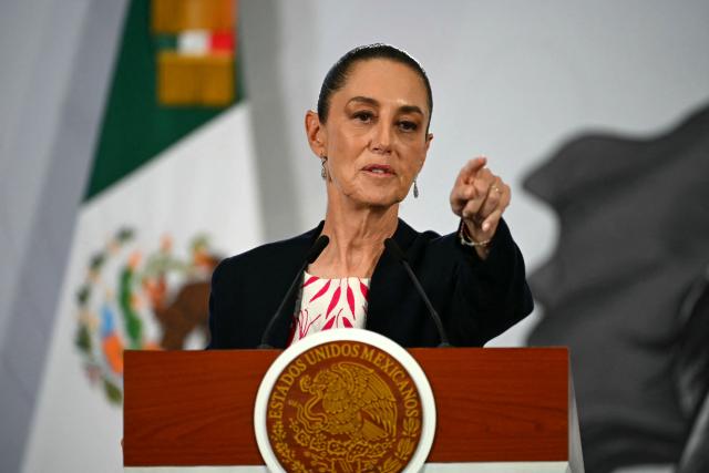 Mexico's President Claudia Sheinbaum speaks during her daily press conference at the Palacio Nacional in Mexico City on April 6, 2026. (Photo by YURI CORTEZ / AFP)