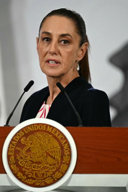 Mexico's President Claudia Sheinbaum speaks during her daily press conference at the Palacio Nacional in Mexico City on April 6, 2026. (Photo by YURI CORTEZ / AFP)