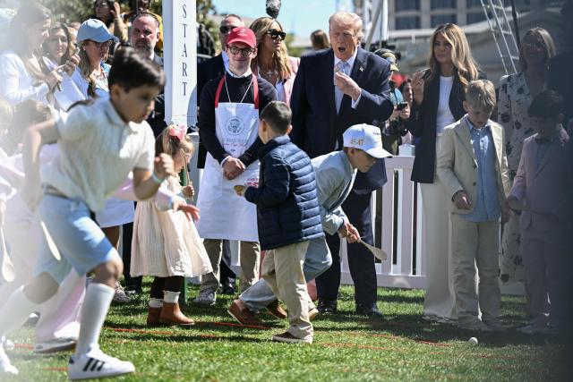 US President Donald Trump and First Lady Melania Trump host the annual Easter Egg Roll on the South Lawn of the White House on April 6, 2026, in Washington, DC. (Photo by Brendan SMIALOWSKI / AFP)