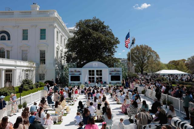 US First Lady Melania Trump reads to children during the annual Easter Egg Roll on the South Lawn of the White House on April 6, 2026, in Washington, DC. (Photo by Kent Nishimura / AFP)
