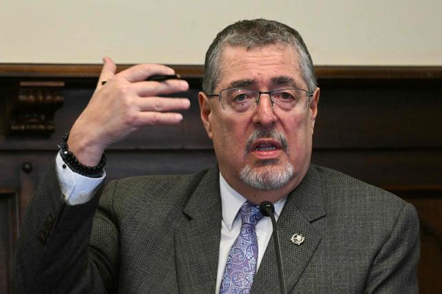 Guatemala's President Bernardo Arevalo speaks during a press conference at the Culture Palace in Guatemala City on April 6, 2026. (Photo by JOHAN ORDONEZ / AFP)