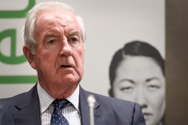 (FILES) World Anti-Doping Agency (WADA) President Craig Reedie attends a press conference in Lausanne on December 9, 2019. The Veteran British sports administrator, a former head of the World Anti-Doping Agency and a key figure in London's successful bid to stage the 2012 Olympic Games, has died aged 84 it was announced on April 6, 2026. Reedie was an international badminton player, representing Great Britain and in 1981 he was elected president of the International Badminton Federation, where he succeeded in having the sport included at the 1992 Olympic Games in Barcelona. (Photo by Fabrice COFFRINI / AFP)