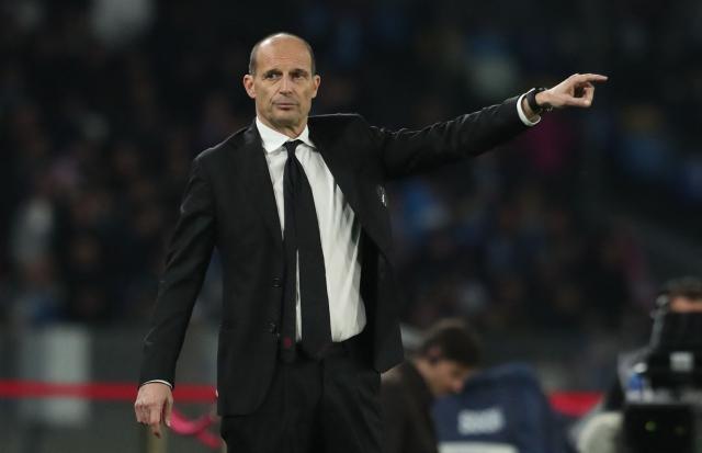 AC Milan's Italian coach Massimiliano Allegri gestures from the technical area during the Italian Serie A football match between SSC Napoli and AC Milan at the Diego Armando Maradona Stadium in Naples on April 6, 2026. (Photo by CARLO HERMANN / AFP)