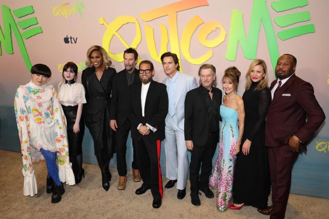 (From L) US comedian Atsuko Okatsuka, US actress Ivy Wolk, US actress Laverne Cox, Canadian actor Keanu Reeves, US actor Jonah Hill, US actor Matt Bomer, US actor David Spade, US actress Susan Lucci, US actress Cameron Diaz and US comedian Roy Wood Jr.  attend the premiere of Apple TV's "Outcome" in New York, on April 6, 2026. (Photo by ANGELA WEISS / AFP)