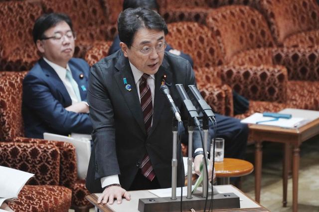 Japan's Minister of Economy, Trade and Industry Minister Ryosei Akazawa answers questions regarding the situation in the Middle East at a budget committee session of the House of Councillors at Parliament in Tokyo on April 7, 2026. (Photo by Kazuhiro NOGI / AFP)