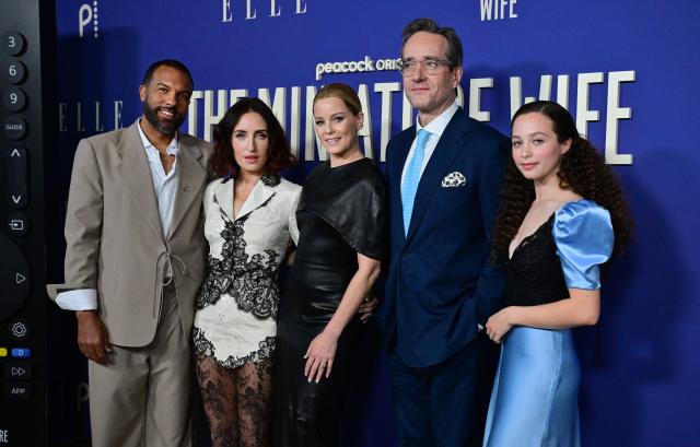 (L-R) British actor O-T Fagbenle, US actress Zoe Lister-Jones, US actress Elizabeth Banks, British actor Matthew Macfadyen and US actress Sophia Rosinsky attend the premiere of Peacock's "The Miniature Wife" at the DGA Theater in Los Angeles, on April 6, 2026. (Photo by Frederic J. BROWN / AFP)