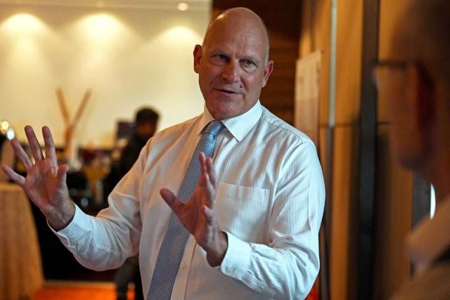 (FILES) Campbell Wilson, chief executive officer (CEO) of Air India interacts after a media briefing in Gurgaon on February 28, 2023. Wilson, the chief executive of Indian carrier Air India has resigned from his position, local media reported on April 7, 2026. (Photo by Arun SANKAR / AFP)