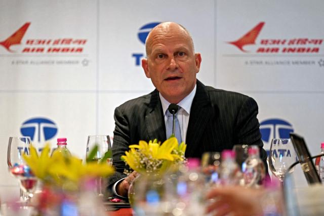 (FILES) Campbell Wilson, chief executive officer (CEO) of Air India addresses a media briefing in Gurgaon on February 28, 2023. Wilson, the chief executive of Indian carrier Air India has resigned from his position, local media reported on April 7, 2026. (Photo by Arun SANKAR / AFP)