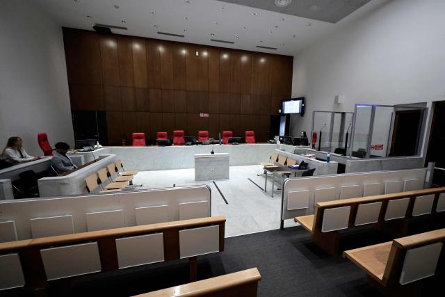 This photograph shows a general view of the courthouse ahead of the trial for embezzlement of former mayor of Levallois-Perret Patrick Balkany in Nanterre, west of Paris, on April 7, 2026. (Photo by STEPHANE DE SAKUTIN / AFP)