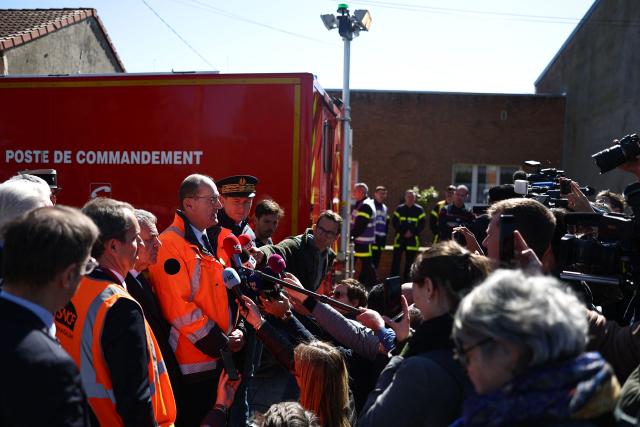 President of French railway company SNCF Jean Castex addresses media after a collision of a TGV train at a level crossing with a lorry between Bethune and Lens, in Bully-les-Mines, in the Pas-de-Calais region, northern France on April 7, 2026. The driver of the TGV train died and 27 people were injured in the accident, AFP has learnt from the prefecture and the SNCF. (Photo by Sameer AL-DOUMY / AFP)