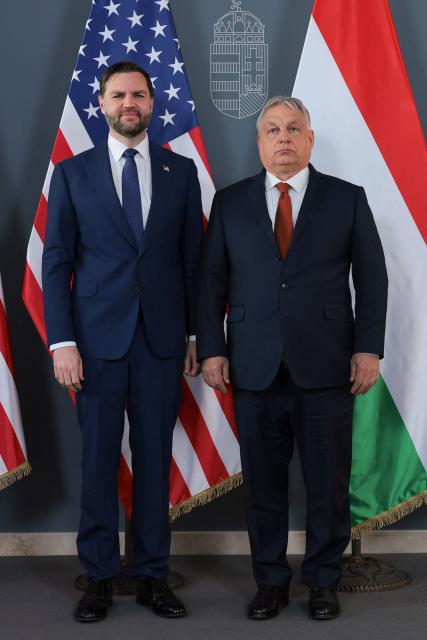 US Vice President JD Vance (L) and Hungarian Prime Minister Viktor Orban pose for a photo as they meet in Budapest, Hungary, April 7, 2026. US Vice President JD Vance arrived in Hungary to deliver US President Donald Trump's support to his ally, nationalist Prime Minister Viktor Orban, ahead of tightly contested parliamentary elections scheduled for April 12, 2026. (Photo by Jonathan Ernst / POOL / AFP)