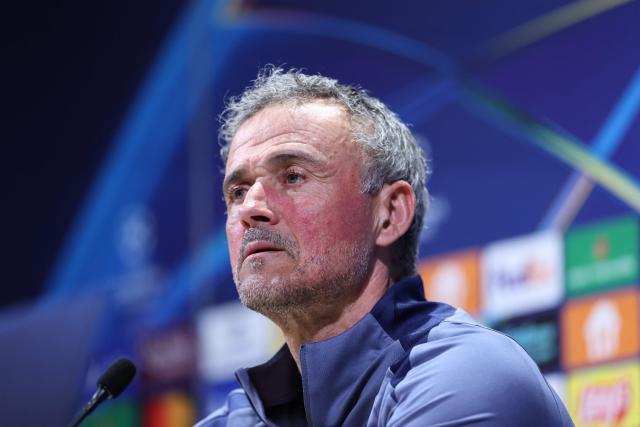 Paris Saint-Germain's Spanish coach Luis Enrique addresses media representatives during a press conference at the Campus Paris Saint-Germain in Poissy, on the western outskirts of Paris on April 7, 2026, on the eve of the UEFA Champions League quarter-final first leg football match against Liverpool F.C. (Photo by FRANCK FIFE / AFP)