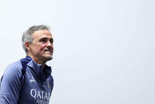 Paris Saint-Germain's Spanish coach Luis Enrique addresses media representatives during a press conference at the Campus Paris Saint-Germain in Poissy, on the western outskirts of Paris on April 7, 2026, on the eve of the UEFA Champions League quarter-final first leg football match against Liverpool F.C. (Photo by FRANCK FIFE / AFP)