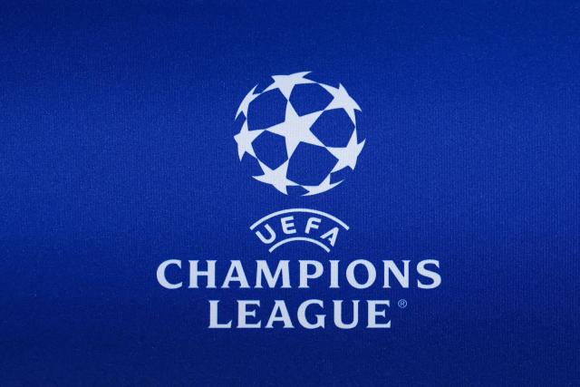This photograph shows the logo of the UEFA Champions League during a press conference at the Campus Paris Saint-Germain in Poissy, on the western outskirts of Paris on April 7, 2026, on the eve of the UEFA Champions League quarter-final first leg football match against Liverpool F.C. (Photo by FRANCK FIFE / AFP)