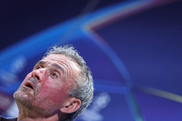 Paris Saint-Germain's Spanish coach Luis Enrique addresses media representatives during a press conference at the Campus Paris Saint-Germain in Poissy, on the western outskirts of Paris on April 7, 2026, on the eve of the UEFA Champions League quarter-final first leg football match against Liverpool F.C. (Photo by FRANCK FIFE / AFP)