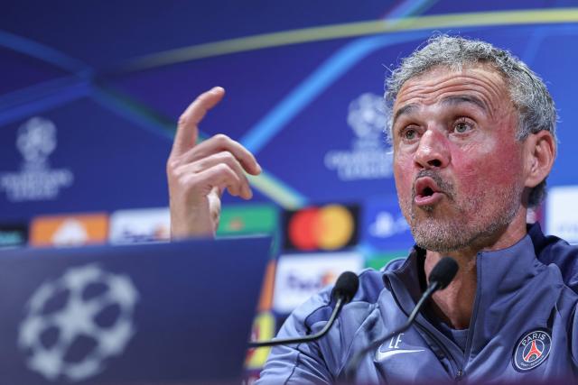 Paris Saint-Germain's Spanish coach Luis Enrique addresses media representatives during a press conference at the Campus Paris Saint-Germain in Poissy, on the western outskirts of Paris on April 7, 2026, on the eve of the UEFA Champions League quarter-final first leg football match against Liverpool F.C. (Photo by FRANCK FIFE / AFP)