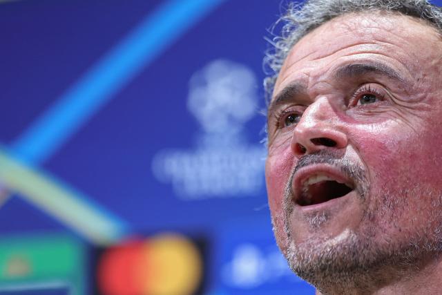 Paris Saint-Germain's Spanish coach Luis Enrique addresses media representatives during a press conference at the Campus Paris Saint-Germain in Poissy, on the western outskirts of Paris on April 7, 2026, on the eve of the UEFA Champions League quarter-final first leg football match against Liverpool F.C. (Photo by FRANCK FIFE / AFP)
