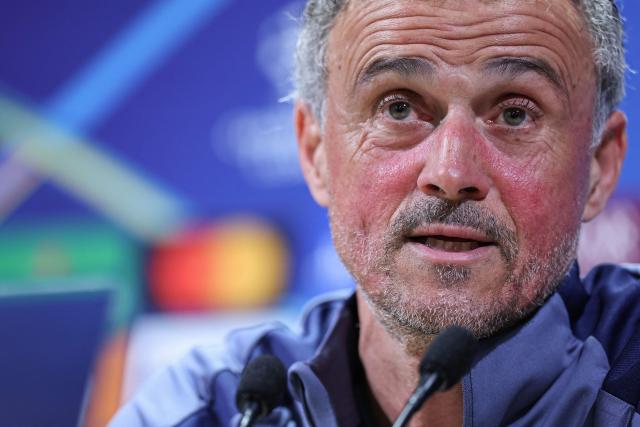 Paris Saint-Germain's Spanish coach Luis Enrique addresses media representatives during a press conference at the Campus Paris Saint-Germain in Poissy, on the western outskirts of Paris on April 7, 2026, on the eve of the UEFA Champions League quarter-final first leg football match against Liverpool F.C. (Photo by FRANCK FIFE / AFP)