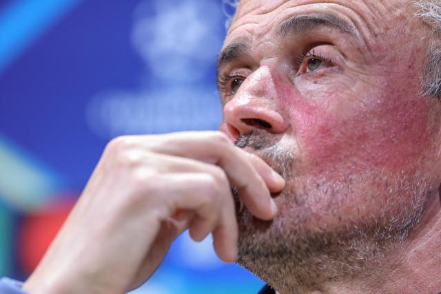 Paris Saint-Germain's Spanish coach Luis Enrique addresses media representatives during a press conference at the Campus Paris Saint-Germain in Poissy, on the western outskirts of Paris on April 7, 2026, on the eve of the UEFA Champions League quarter-final first leg football match against Liverpool F.C. (Photo by FRANCK FIFE / AFP)